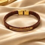 دستبند طلا چرم-طرح خط - تصویر 2