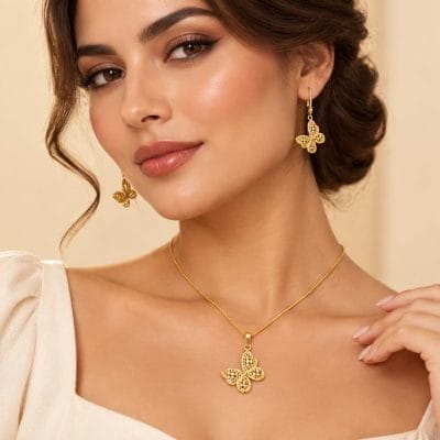 نیم ست طلا پروانه عاج